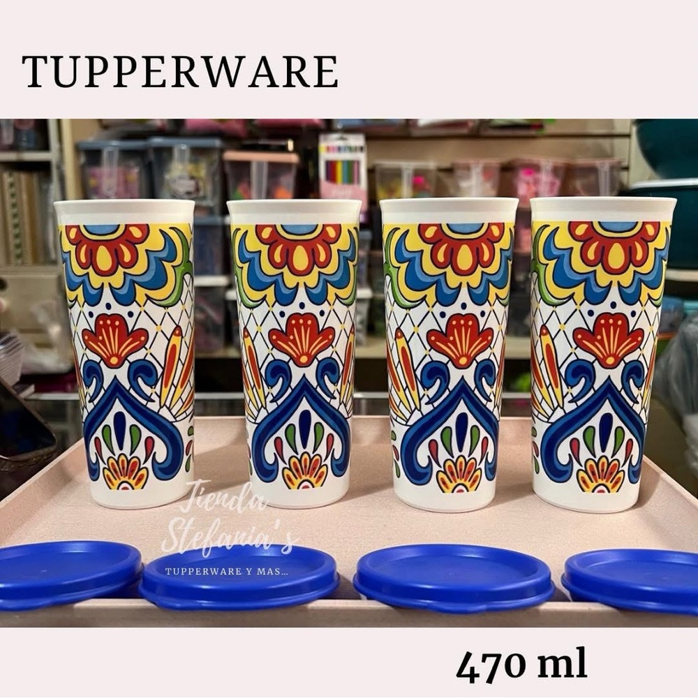Tupperware Talavera Straight 470ml / 16oz Stacking Tumbler Flat Seal Set 4 New